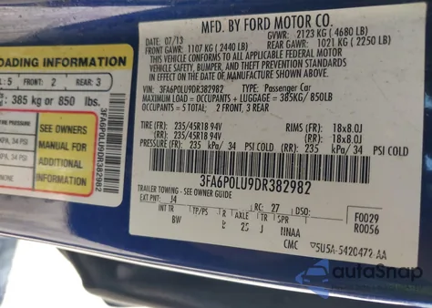 2013 Ford Fusion Hybrid Se z USA, uszkodzony, nr VIN 3FA6P0LU9DR382982